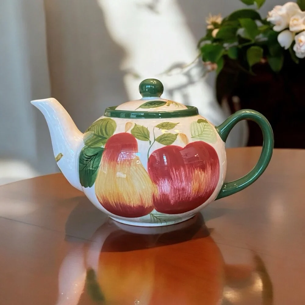 Vintage Sakura Sonoma Ceramic Teapot Fruit Design Apples Pears Plums Lid